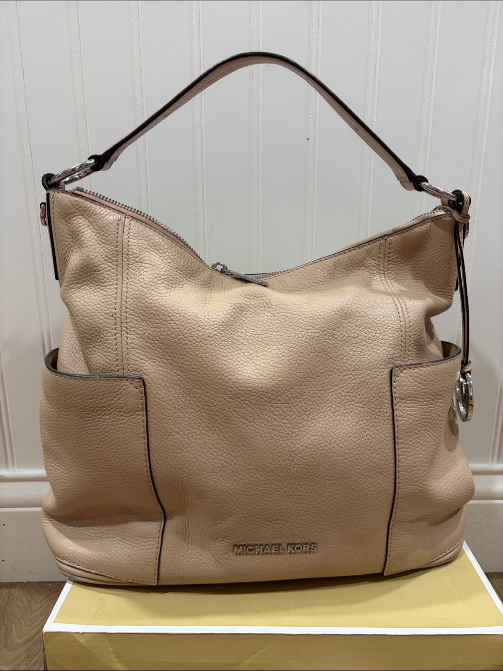 Michael Kors Beige Pebbled Leather Shoulder Hobo